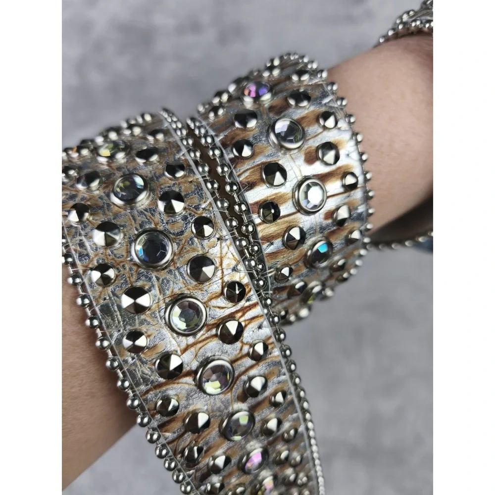 Rhinestone Cross Western Belt Womens Studded Bling Leather Wide Y2K Cowgirl